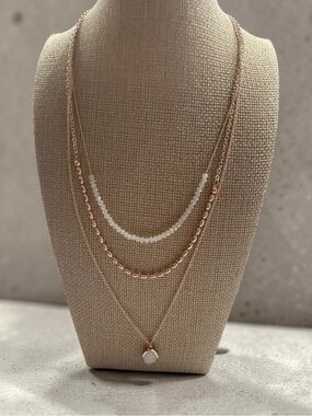 Gold-Tone Layered Necklace with White Bead Accent